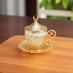 Alisveristime Hilal Motifli Türk Kahvesi Fincanı ve Tabağı – Zamak Gövde, Porselen İç Kupa – Geleneksel Gelincik Model (Tekli) (Altın Sarısı)