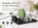 Alper Banyo Ömür Boyu Paslanmaz Siyah Bulaşıklık Bulaşık Süzgeci Tek Katlı Tabaklık Termo Plastik Kaplama