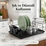 Alper Banyo Ömür Boyu Paslanmaz Siyah Bulaşıklık Bulaşık Süzgeci Tek Katlı Tabaklık Termo Plastik Kaplama