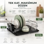 Alper Banyo Ömür Boyu Paslanmaz Siyah Bulaşıklık Bulaşık Süzgeci Tek Katlı Tabaklık Termo Plastik Kaplama
