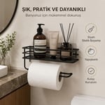 Alper Banyo Yapışkanlı Siyah Raflı Solo Havlu Askısı, Delmeden Montaj Banyo ve Mutfak Duvar Tipi Havluluk Organizer