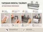Alper Banyo Yapışkanlı Siyah Raflı Solo Havlu Askısı, Delmeden Montaj Banyo ve Mutfak Duvar Tipi Havluluk Organizer