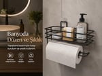 Alper Banyo Yapışkanlı Siyah Raflı Solo Havlu Askısı, Delmeden Montaj Banyo ve Mutfak Duvar Tipi Havluluk Organizer