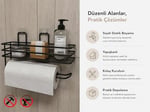 Alper Banyo Yapışkanlı Siyah Raflı Solo Havlu Askısı, Delmeden Montaj Banyo ve Mutfak Duvar Tipi Havluluk Organizer