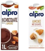Alpro Badem Bitter Çikolata İçeceği 1L ve Alpro Şekersiz Badem Bitki Bazlı İçecek 1 L