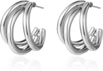 Altın Gümüş Renk 3'lü Halka Küpe Kadın, Paslanmaz Çelik Hipoalerjenik Küpe Seti, Kararma Yapmaz Açık Halka Tasarım, Hafif Dayanıklı Kadın Küpe