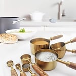Altın Ölçüm Bardakları ve Kaşık Seti, Kokulu Ahşap Saplı, Ölçüm Bardakları, Metal Ölçüm Kaşıkları ve Yemek Pişirme ve Pişirme için Ölçüm Kabı Seti, 8'li Set