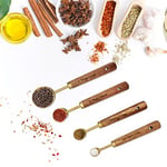 Altın Ölçüm Bardakları ve Kaşık Seti, Kokulu Ahşap Saplı, Ölçüm Bardakları, Metal Ölçüm Kaşıkları ve Yemek Pişirme ve Pişirme için Ölçüm Kabı Seti, 8'li Set