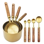 Altın Ölçüm Bardakları ve Kaşık Seti, Kokulu Ahşap Saplı, Ölçüm Bardakları, Metal Ölçüm Kaşıkları ve Yemek Pişirme ve Pişirme için Ölçüm Kabı Seti, 8'li Set
