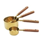 Altın Ölçüm Bardakları ve Kaşık Seti, Kokulu Ahşap Saplı, Ölçüm Bardakları, Metal Ölçüm Kaşıkları ve Yemek Pişirme ve Pişirme için Ölçüm Kabı Seti, 8'li Set