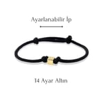 Altınköşe Altın Küp Siyah İpli Bileklik 14 Ayar, Sevgililer Günü Hediye Bileklik, Sevgiliye Hediye