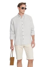 ALTINYILDIZ CLASSICS Comfort Fit Rahat Kesim%100 Keten Düğmeli Yaka Gömlek