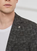 ALTINYILDIZ CLASSICS Erkek Haki Slim Fit Dar Kesim Mono Yaka Kazayağı Desenli Blazer Ceket