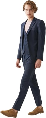 ALTINYILDIZ CLASSICS, Erkek Lacivert Slim Fit Dar Kesim Mono Yaka Düz Yelekli Klasik Takım Elbise, Lacivert, 46-6 Drop