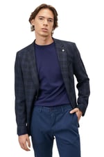 ALTINYILDIZ CLASSICS Slim Fit Dar Kesim Mono Yaka Ekose Desenli Ceket