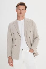 ALTINYILDIZ CLASSICS Slim Fit Dar Kesim Kırlangıç Yaka Pamuklu Desenli Blazer Ceket