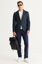 ALTINYILDIZ CLASSICS Slim Fit Dar Kesim Mono Yaka Diagonal Desenli Ceket