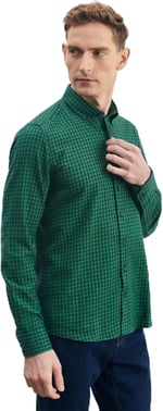 ALTINYILDIZ CLASSICS Slim Fit Dar Kesim Düğmeli Yaka Pötikareli Flanel Oduncu Gömlek