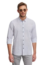 ALTINYILDIZ CLASSICS Slim Fit Dar Kesim Gizli Düğme Yaka%100 Pamuk Baskılı Gömlek