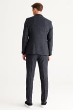ALTINYILDIZ CLASSICS Slim Fit Dar Kesim Mono Yaka Yünlü Desenli Takım Elbise, Lacivert, 56-6 Drop