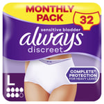 Always Discreet inkontinans pantolon beden L (32 külot) aylık paket, Plus, gizli koruma ve yüksek gücü, koku nötralize edici, 4 x 8 adet