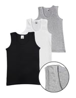 ALYA UNDERWEAR Erkek Çocuk, Pamuklu Ribana Kumaş Atlet, Oval Yaka 3'lü Paket