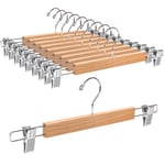 Amber Home 10 adet 36 cm doğal ahşap elbise askısı, sağlam ve parlak pantolon askısı, pantolon, şort, etek, çorap, iç çamaşırı için, kaymaz klipsli ve döner kancalı