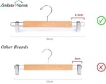 Amber Home 10 adet 36 cm doğal ahşap elbise askısı, sağlam ve parlak pantolon askısı, pantolon, şort, etek, çorap, iç çamaşırı için, kaymaz klipsli ve döner kancalı