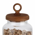AmberHaus 3'lü Ring Serisi Akasya Kapaklı ve Tabanlı Borosilikat Cam Kavanoz Seti - 1100 ml Vakumlu Bakliyat ve Kurabiye Saklama Kabı (20x11.5 cm)