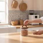 AmberHaus Akasya Kapaklı Çizgili Borosilikat Kavanoz - Vakumlu Silikon Contalı Modern Erzak Organizeri (650, Mililitre)