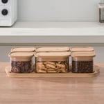 AmberHaus Bambu Kapaklı Cam Kahvaltılık Seti | Ahşap Standlı | Şık Tezgah Üstü Baharat ve Kuruyemiş Düzenleyici Kavanoz (Bambu, 4'lü Set)