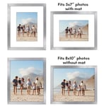 Americanflat 8x10 Resim Çerçevesi Seti 2 inç Gümüş - Mat veya 8x10 Çerçeve ile 5x7 Resim Çerçevesi olarak kullanın - Duvar ve Masa Üstü için Pleksiglas Kapaklı ve Şövaleli Kolaj Resim Çerçeveleri