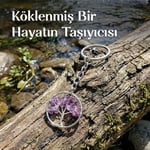 Ametist Taşı Hayat Ağacı Anahtarlık - Taş Sandığı