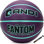 AND1 Fantom Kauçuk Basketbol: Resmi Düzenleme Boyutu 7 (74,9 cm) Kauçuk Basketbol - Derin Kanal İnşaat Sokak Topu, Kapalı Açık Hava Basketbol Oyunları için Üretilmiştir
