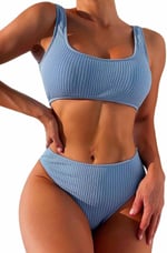 Angelsin Özel Fitilli Kumaş Yüksek Bel Tankini Bikini Takım