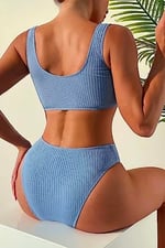 Angelsin Özel Fitilli Kumaş Yüksek Bel Tankini Bikini Takım