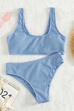 Angelsin Özel Fitilli Kumaş Yüksek Bel Tankini Bikini Takım