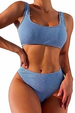 Angelsin Özel Fitilli Kumaş Yüksek Bel Tankini Bikini Takım