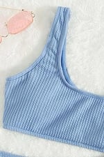 Angelsin Özel Fitilli Kumaş Yüksek Bel Tankini Bikini Takım