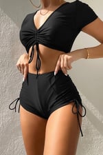 Angelsin Özel tasarım Yarım Kol Büzgü Detaylı Bikini Takım