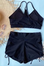 Angelsin Yanlardan Ayarlı Büzgülü Deniz Şortlu Tankini Bikini Takım