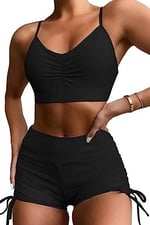 Angelsin Yanlardan Ayarlı Büzgülü Deniz Şortlu Tankini Bikini Takım