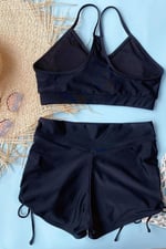 Angelsin Yanlardan Ayarlı Büzgülü Deniz Şortlu Tankini Bikini Takım