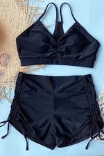 Angelsin Yanlardan Ayarlı Büzgülü Deniz Şortlu Tankini Bikini Takım