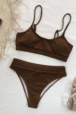 Angelsin Yüksek Bel Fitilli Kumaş Tankini Bikini Üstü