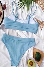 Angelsin Yüksek Bel Fitilli Kumaş Tankini Bikini Takım