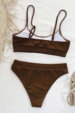 Angelsin Yüksek Bel Fitilli Kumaş Tankini Bikini Üstü