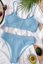 Angelsin Yüksek Bel Fitilli Kumaş Tankini Bikini Takım