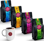 Anisah Coffee Kupa Hediyeli Filtre Kahve Seti | 4x250gr | Kağıt Filtre Öğütme | Guatemala, Ethiopia, Colombia, Brasil