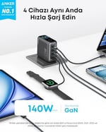 Anker 140W USB-C Şarj Cihazı, 4 Bağlantı Noktalı, Çoklu Cihaz Hızlı Şarj Gücü, Gelişmiş GaN Güç Kaynağı, Dokunmatik Kontrol, Siyah - B2697
